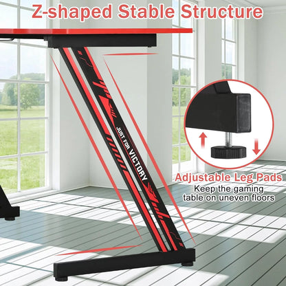 NCS Z-Shaped 47" Gaming Computer Desk – Sturdy Home Office Table with Headset Hook, Red
