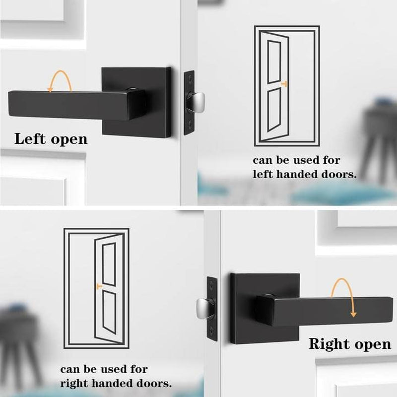 Modern Matte Black Door Levers – Non-Locking, Reversible Passage Handle Set (2-Pack)