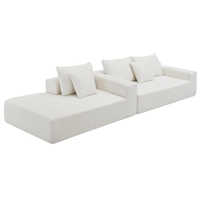 White Modular Sectional Sofa – 109" L-Shaped Sleeper Couch, Modern Minimalist Style