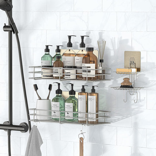 Shower Caddy Shelf Set with Soap Holder – 3-Pack No-Drill Stainless Steel Bathroom Organizer
