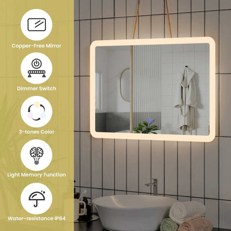 Modern LED Bathroom Mirror – Wall-Mounted Rounded Arc with Touch Controls