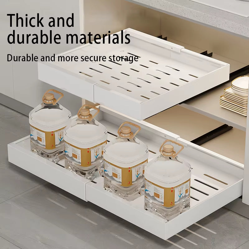 Slide-Out Cabinet Drawers – Expandable Metal Organizer for Kitchen, Pantry, or Bathroom