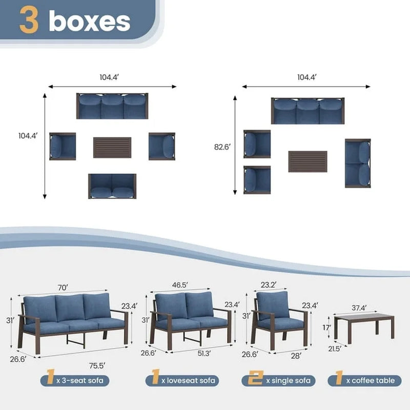 Contemporary Aluminum Patio Couch Set – Blue Outdoor Conversation Furniture