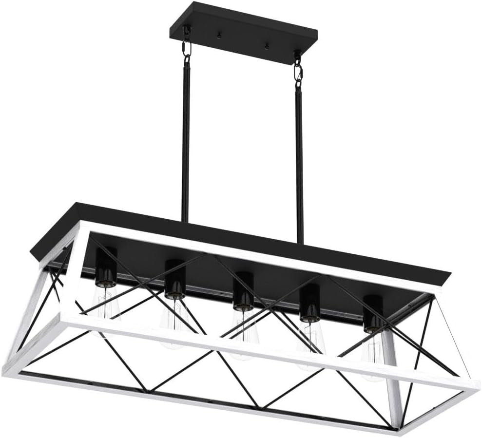 Rustic Farmhouse 5-Light Pendant Light – Rectangular Chandelier for Dining Room or Kitchen Island