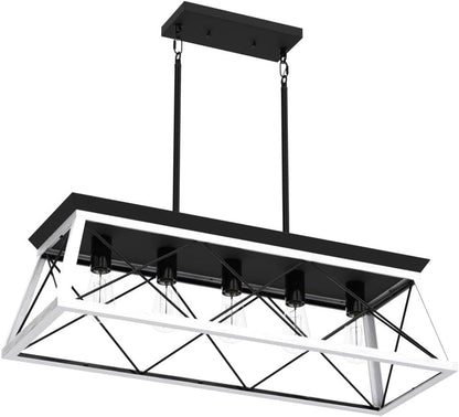 Rustic Farmhouse 5-Light Pendant Light – Rectangular Chandelier for Dining Room or Kitchen Island