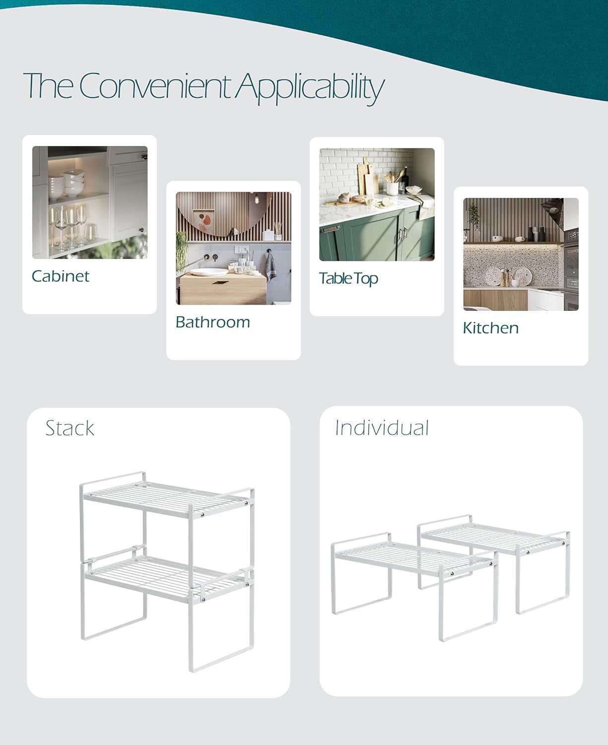 Multi-Purpose Cabinet & Counter Shelf Racks – 2-Pack Stackable, Non-Slip, Rust-Resistant Steel