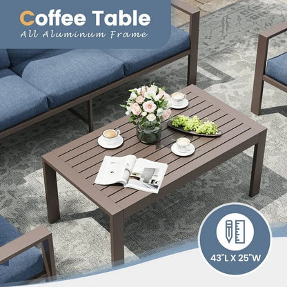 Contemporary Aluminum Patio Couch Set – Blue Outdoor Conversation Furniture