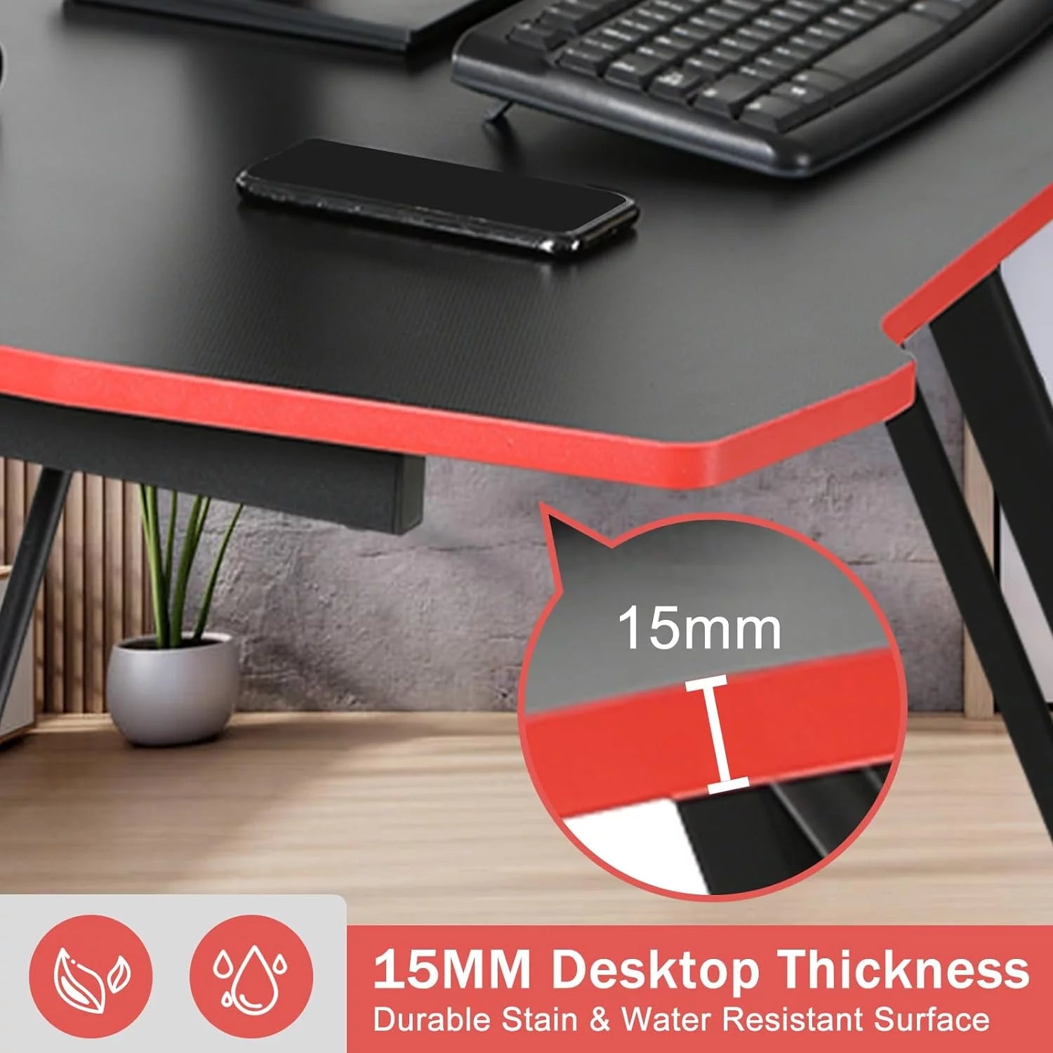 NCS Z-Shaped 47" Gaming Computer Desk – Sturdy Home Office Table with Headset Hook, Red