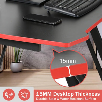 NCS Z-Shaped 47" Gaming Computer Desk – Sturdy Home Office Table with Headset Hook, Red