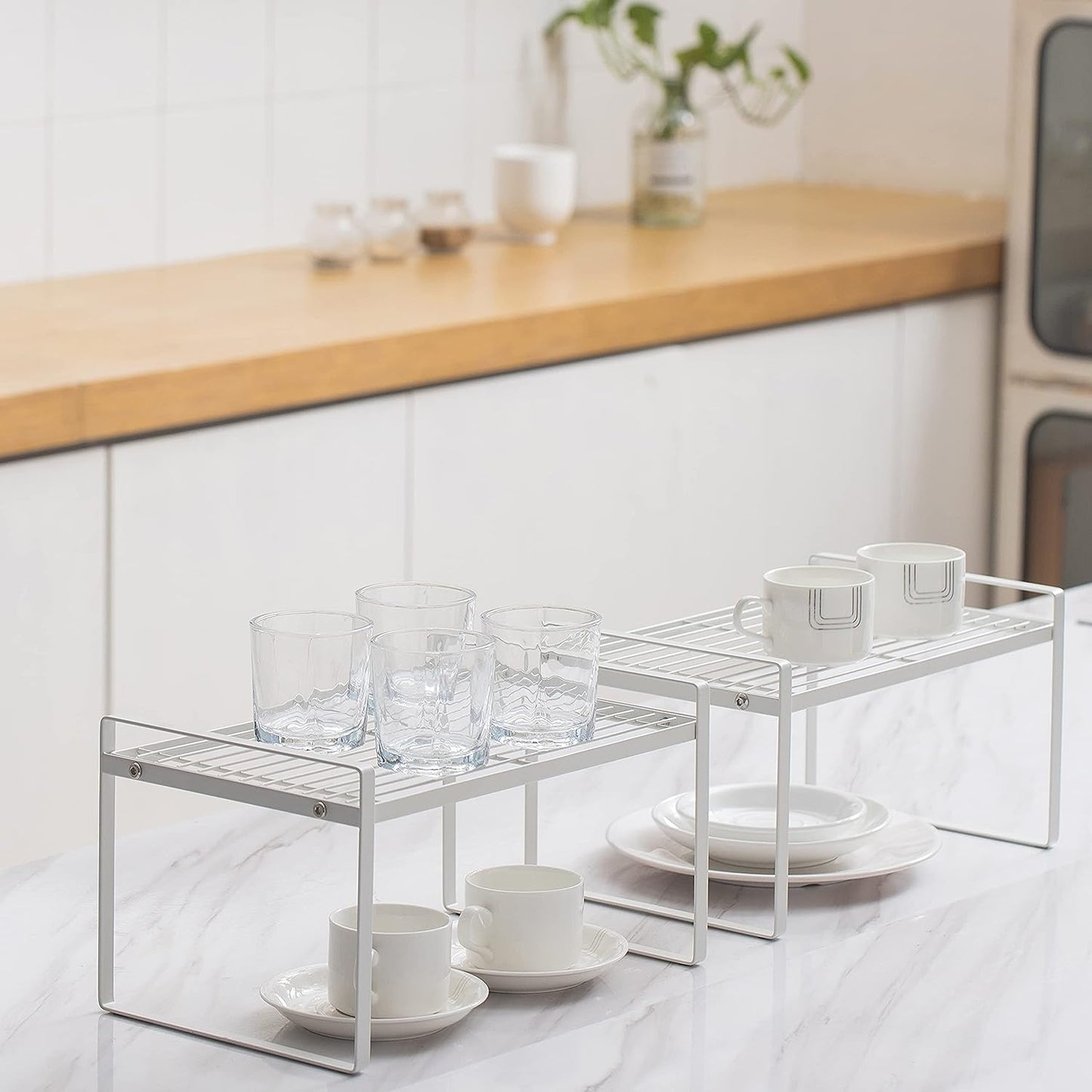 Multi-Purpose Cabinet & Counter Shelf Racks – 2-Pack Stackable, Non-Slip, Rust-Resistant Steel