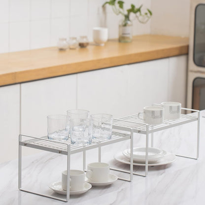 Multi-Purpose Cabinet & Counter Shelf Racks – 2-Pack Stackable, Non-Slip, Rust-Resistant Steel