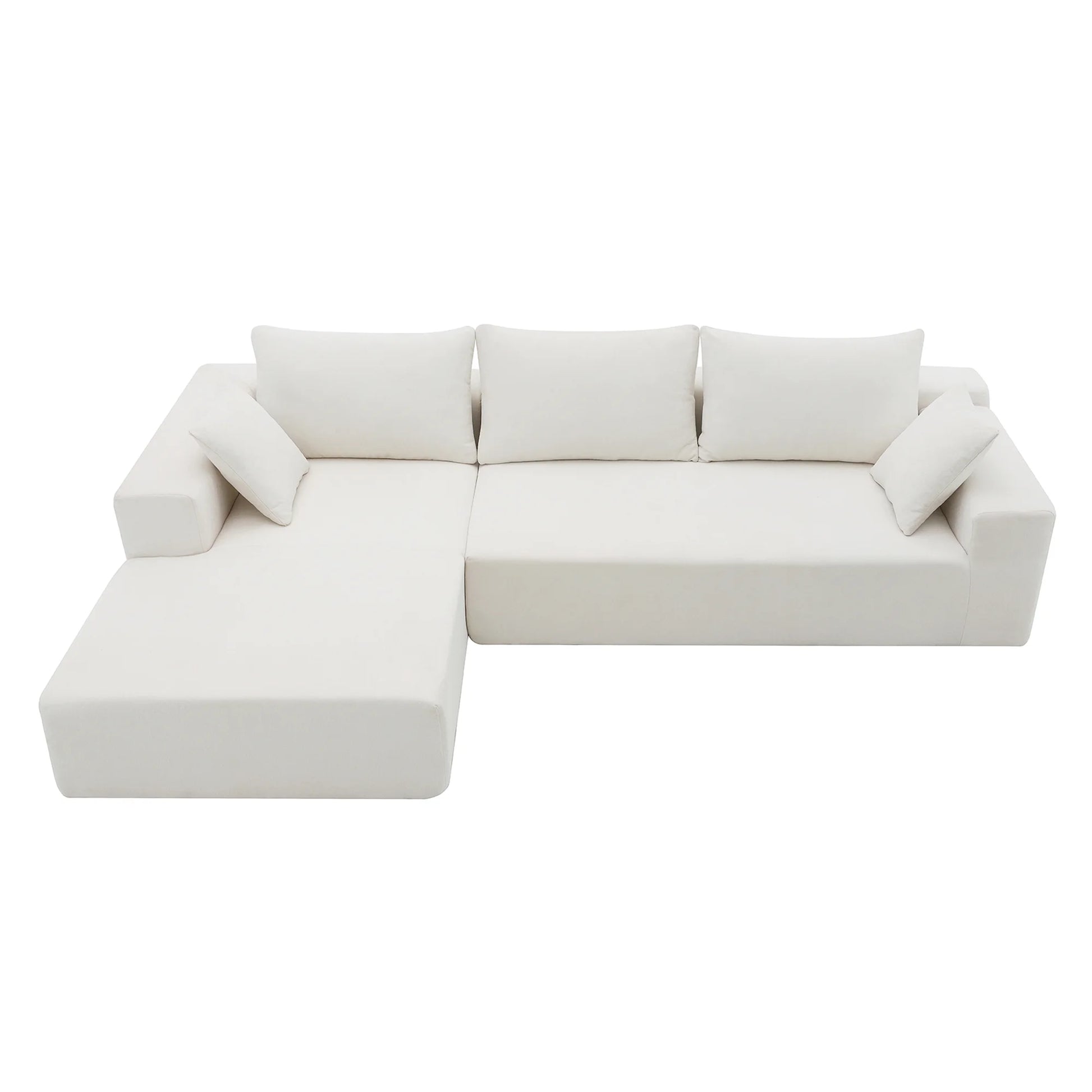 White Modular Sectional Sofa – 109" L-Shaped Sleeper Couch, Modern Minimalist Style