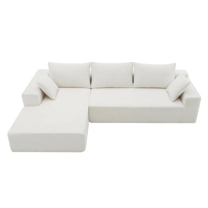 White Modular Sectional Sofa – 109" L-Shaped Sleeper Couch, Modern Minimalist Style