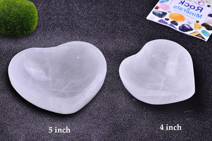 Moroccan Selenite Heart Bowl, 5" – Hand-Carved for Crystal Cleansing and Decoration
