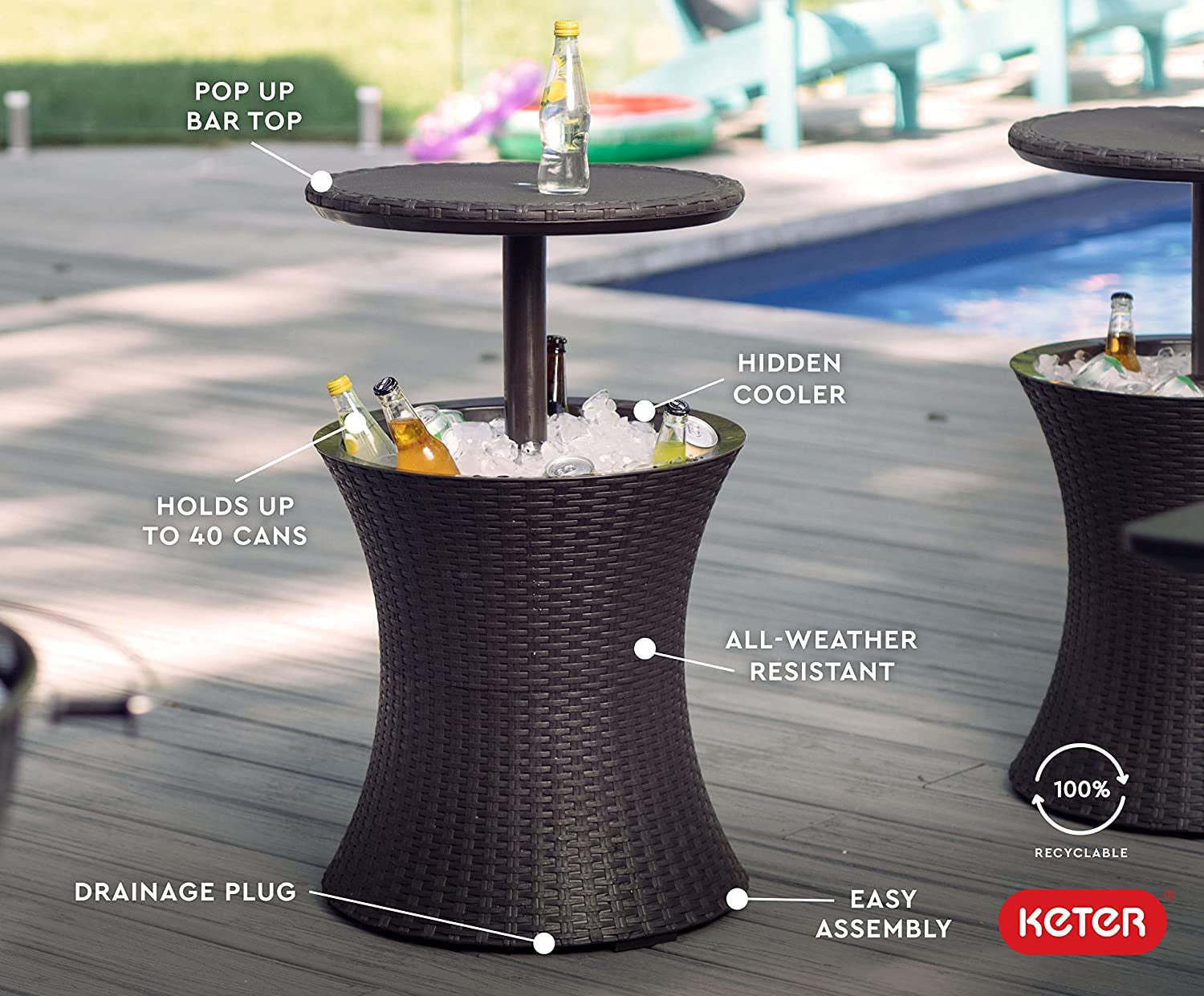 Pacific Cool Bar – Multi-Use Patio Side Table with Built-In Cooler (7.5 Gal), Ideal for Outdoor Entertaining