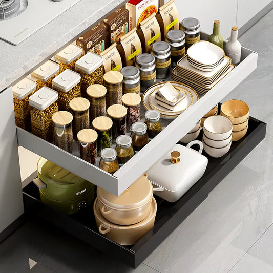 Slide-Out Cabinet Drawers – Expandable Metal Organizer for Kitchen, Pantry, or Bathroom