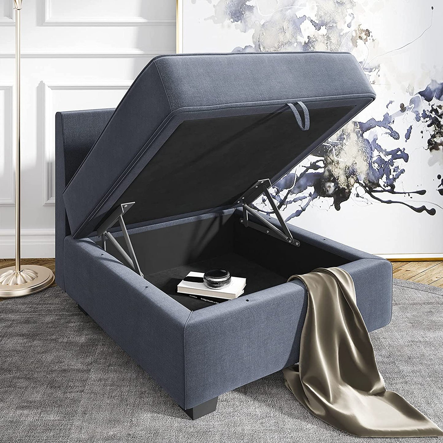 Living Room Furniture Set – 3-Piece Bluish Grey Polyester Fabric Sofa, Loveseat & Armchair