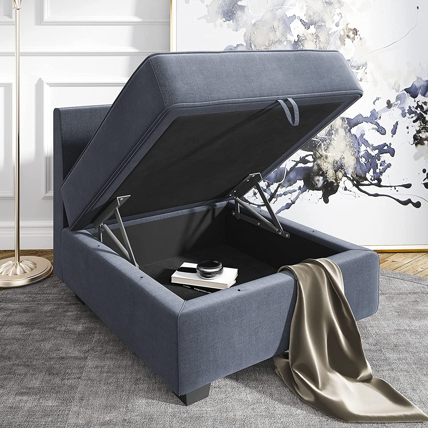 Living Room Furniture Set – 3-Piece Bluish Grey Polyester Fabric Sofa, Loveseat & Armchair