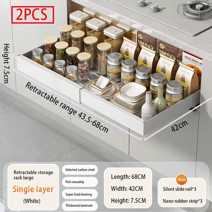 Slide-Out Cabinet Drawers – Expandable Metal Organizer for Kitchen, Pantry, or Bathroom