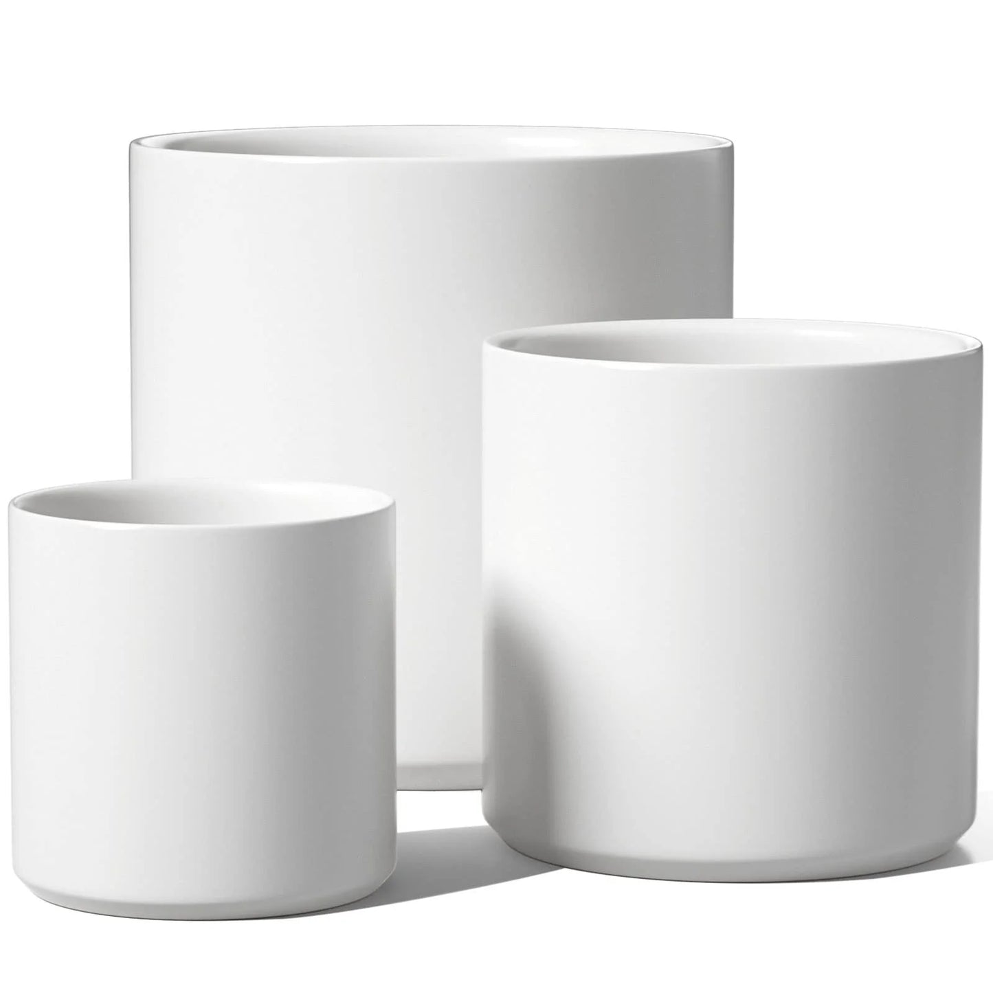 White Plant Pots Set of 3 – Indoor & Outdoor, 10", 8", 6" with Drainage Hole and Plug