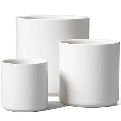 White Plant Pots Set of 3 – Indoor & Outdoor, 10", 8", 6" with Drainage Hole and Plug