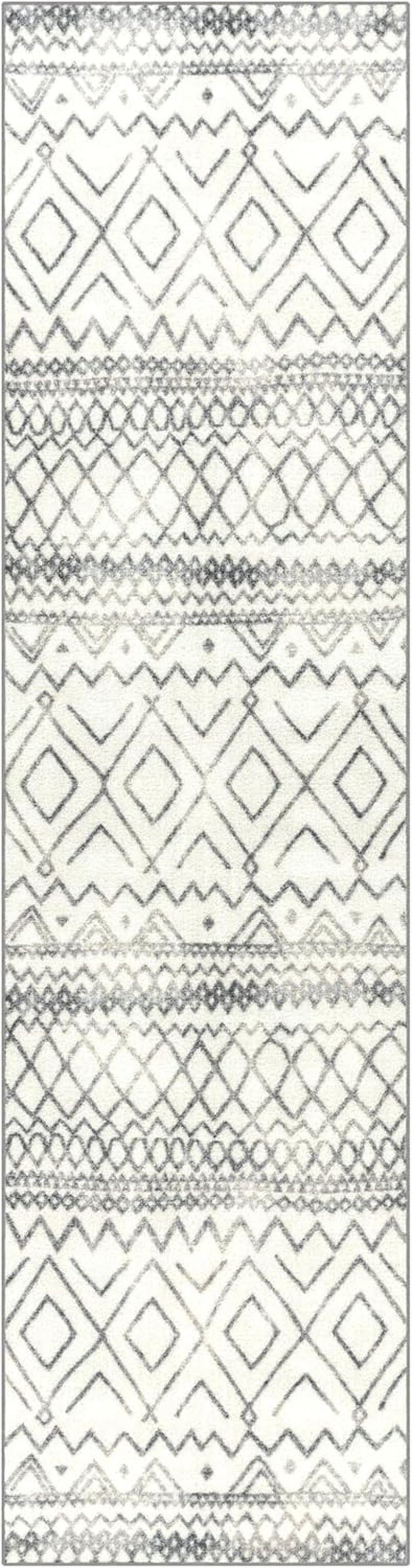 Contemporary Abstract Diamond Runner Rug – Neutral Distressed Non-Slip Hallway Carpet, 2'6" x 10'