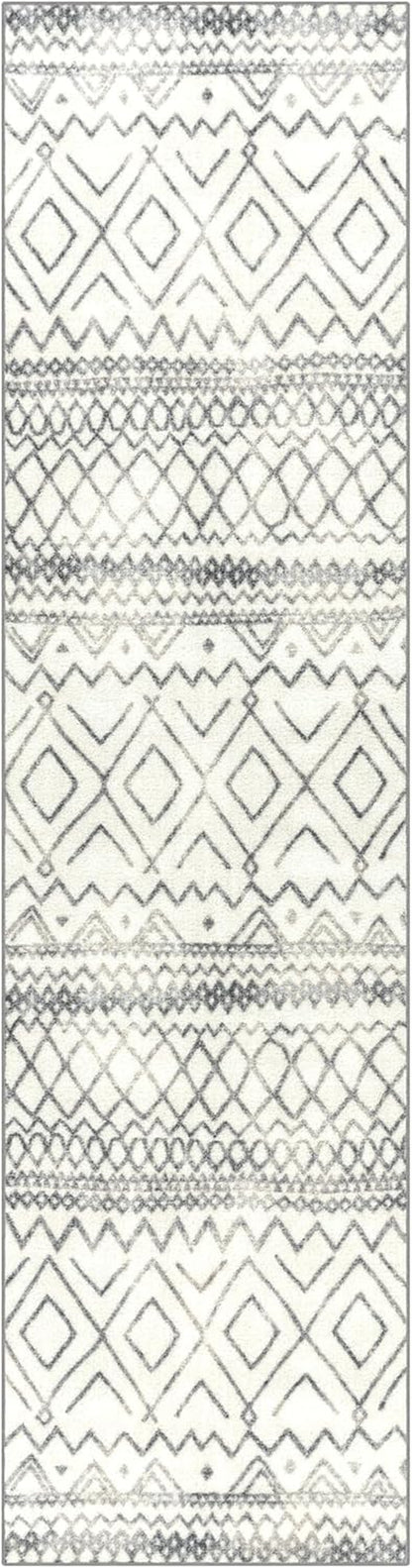 Contemporary Abstract Diamond Runner Rug – Neutral Distressed Non-Slip Hallway Carpet, 2'6" x 10'