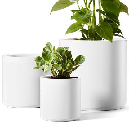 White Plant Pots Set of 3 – Indoor & Outdoor, 10", 8", 6" with Drainage Hole and Plug