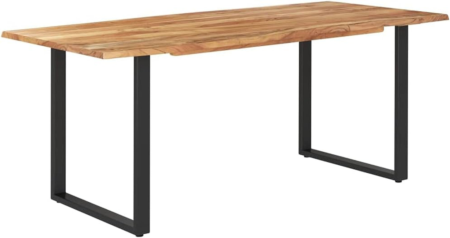 Modern Rustic Dining Table – Solid Acacia Wood Top with Black Metal Legs, 70.9” Long