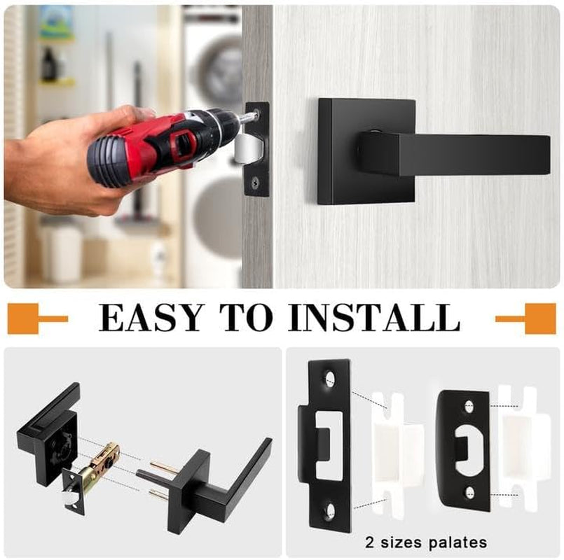 Modern Matte Black Door Levers – Non-Locking, Reversible Passage Handle Set (2-Pack)