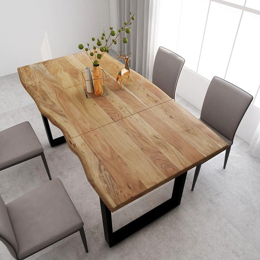 Modern Rustic Dining Table – Solid Acacia Wood Top with Black Metal Legs, 70.9” Long
