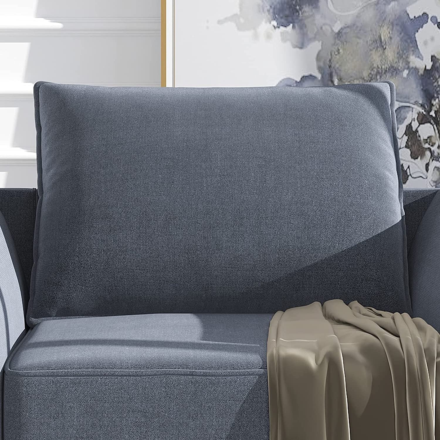 Living Room Furniture Set – 3-Piece Bluish Grey Polyester Fabric Sofa, Loveseat & Armchair