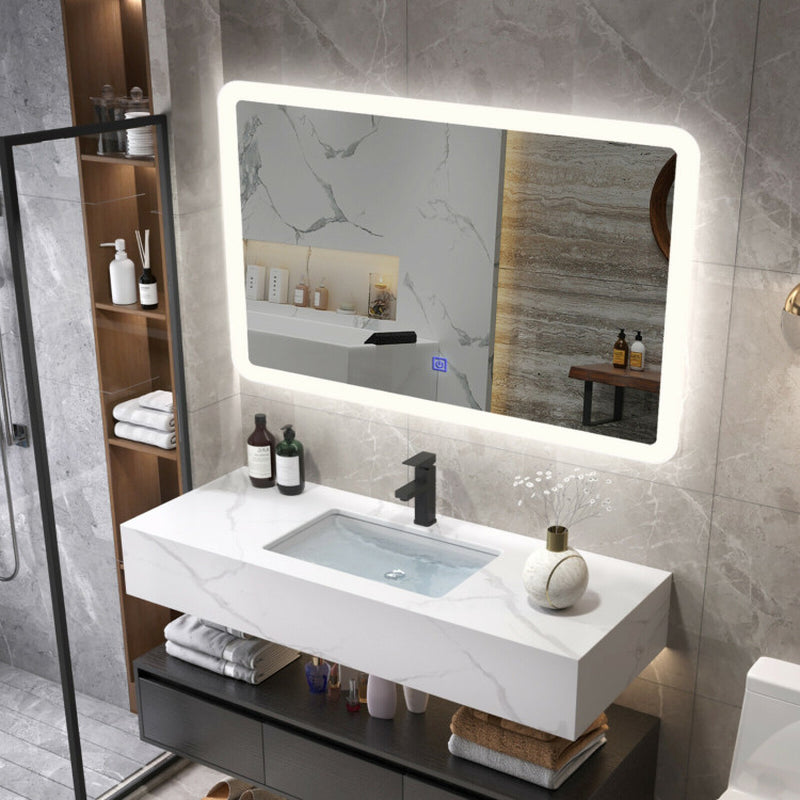 Modern LED Bathroom Mirror – Wall-Mounted Rounded Arc with Touch Controls