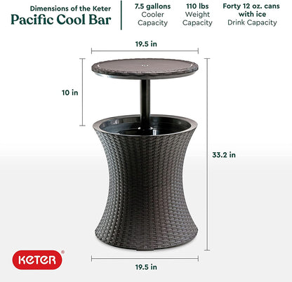 Pacific Cool Bar – Multi-Use Patio Side Table with Built-In Cooler (7.5 Gal), Ideal for Outdoor Entertaining