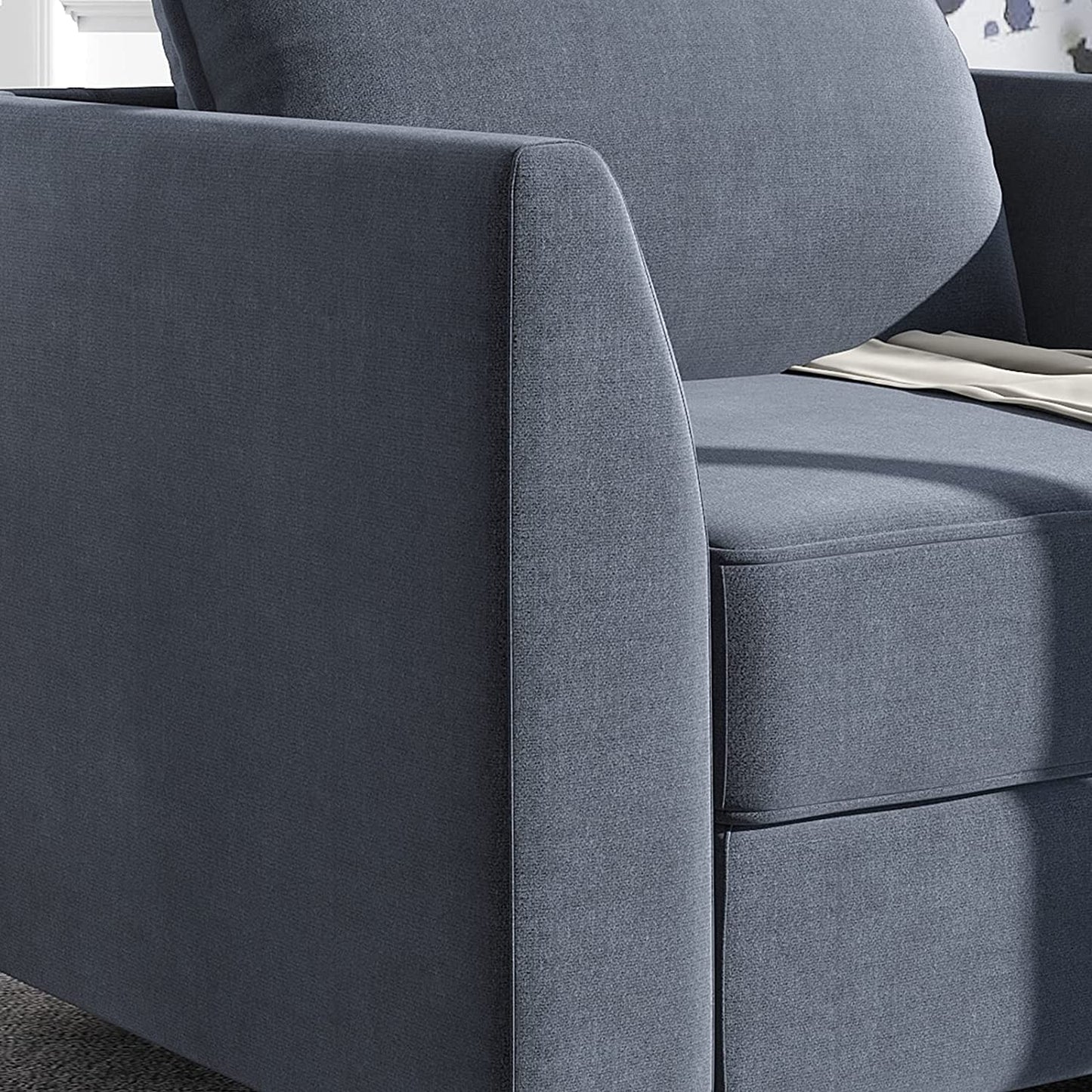 Living Room Furniture Set – 3-Piece Bluish Grey Polyester Fabric Sofa, Loveseat & Armchair