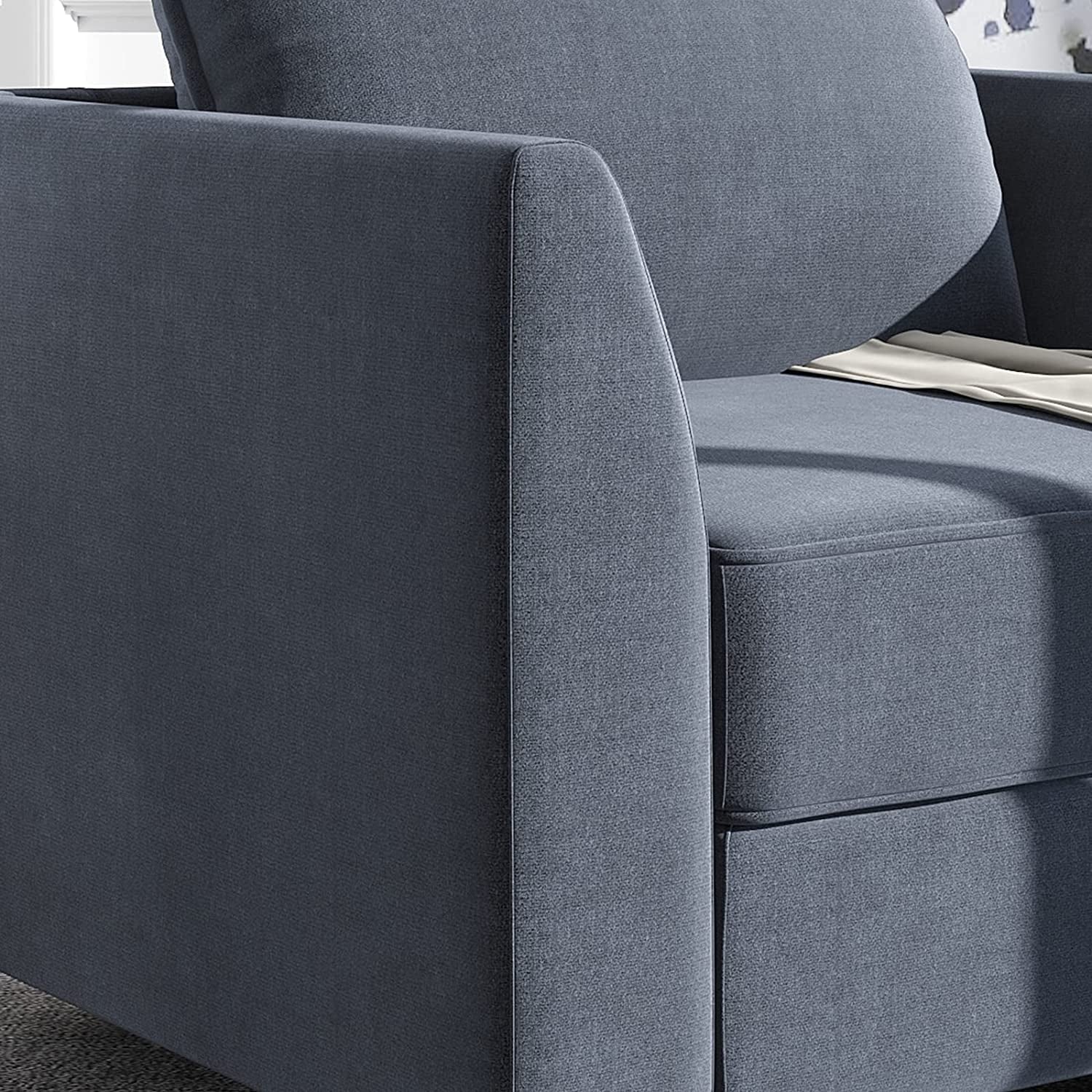 Living Room Furniture Set – 3-Piece Bluish Grey Polyester Fabric Sofa, Loveseat & Armchair