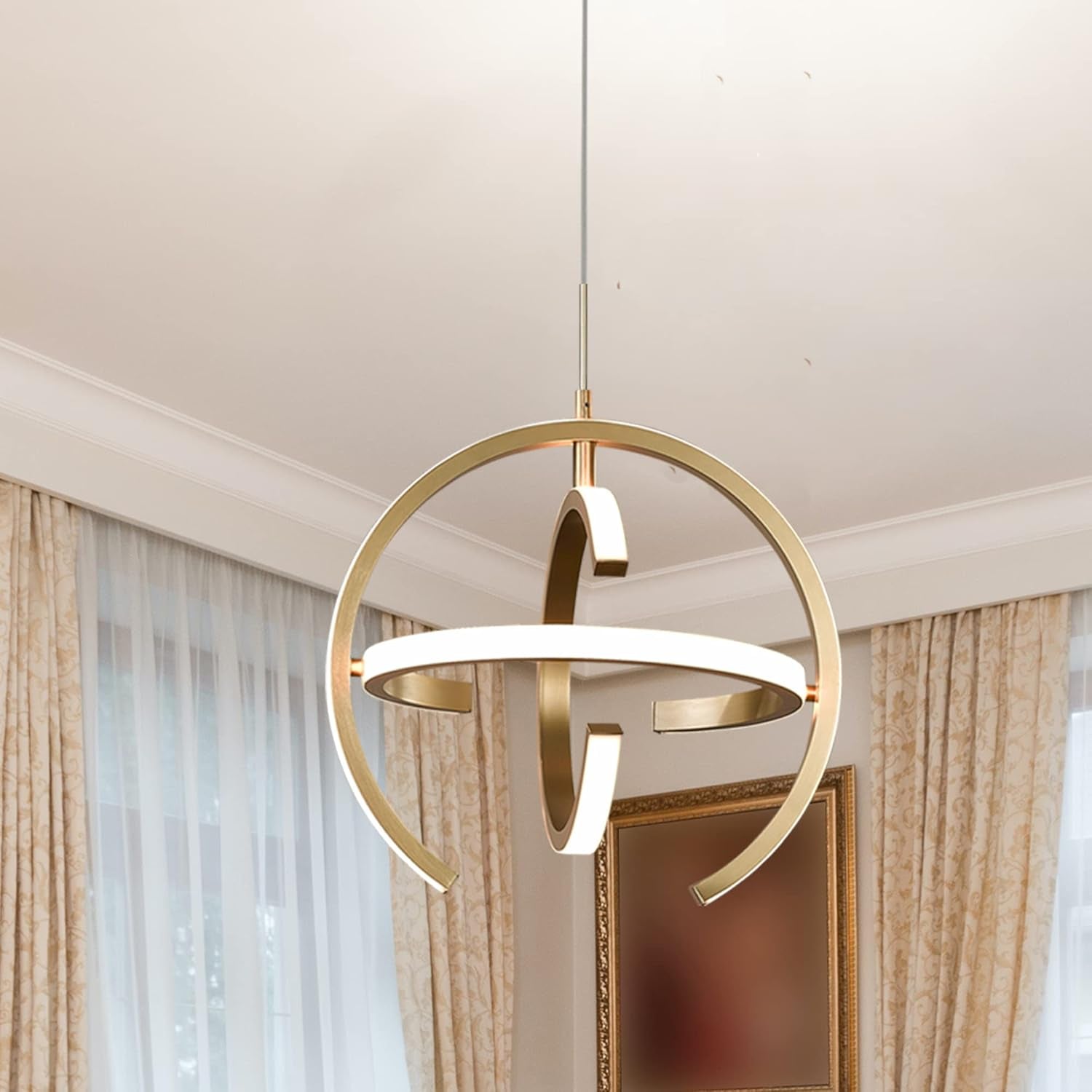 Gold Globe Modern LED Chandelier – Dimmable 4000K Pendant Light Fixture, 19.2W for Indoor Spaces