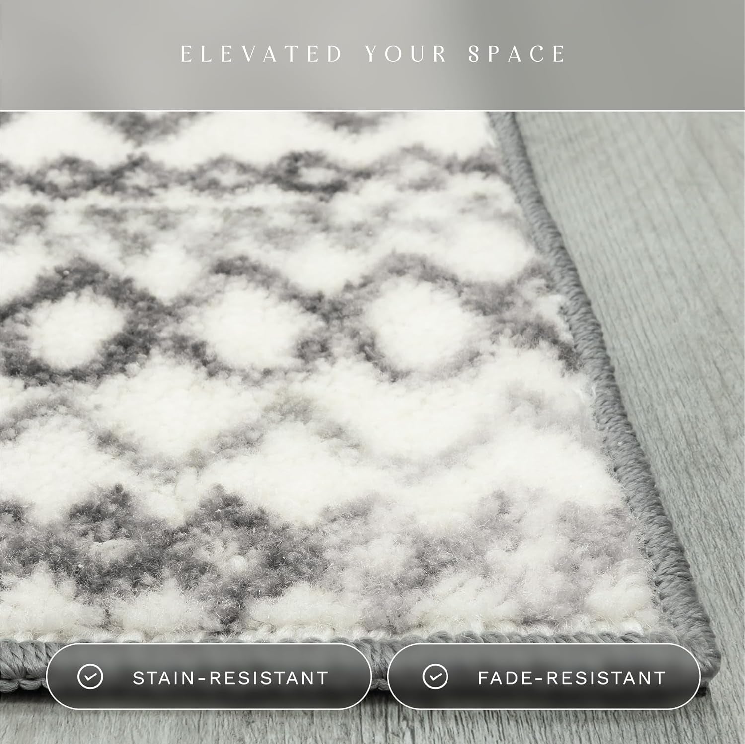 Contemporary Abstract Diamond Runner Rug – Neutral Distressed Non-Slip Hallway Carpet, 2'6" x 10'