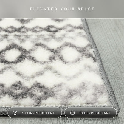 Contemporary Abstract Diamond Runner Rug – Neutral Distressed Non-Slip Hallway Carpet, 2'6" x 10'