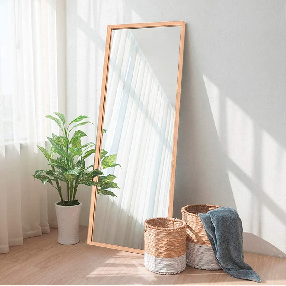Versatile Full Size Mirror – 65"x22" with Wooden Frame, Leaning or Hanging Design