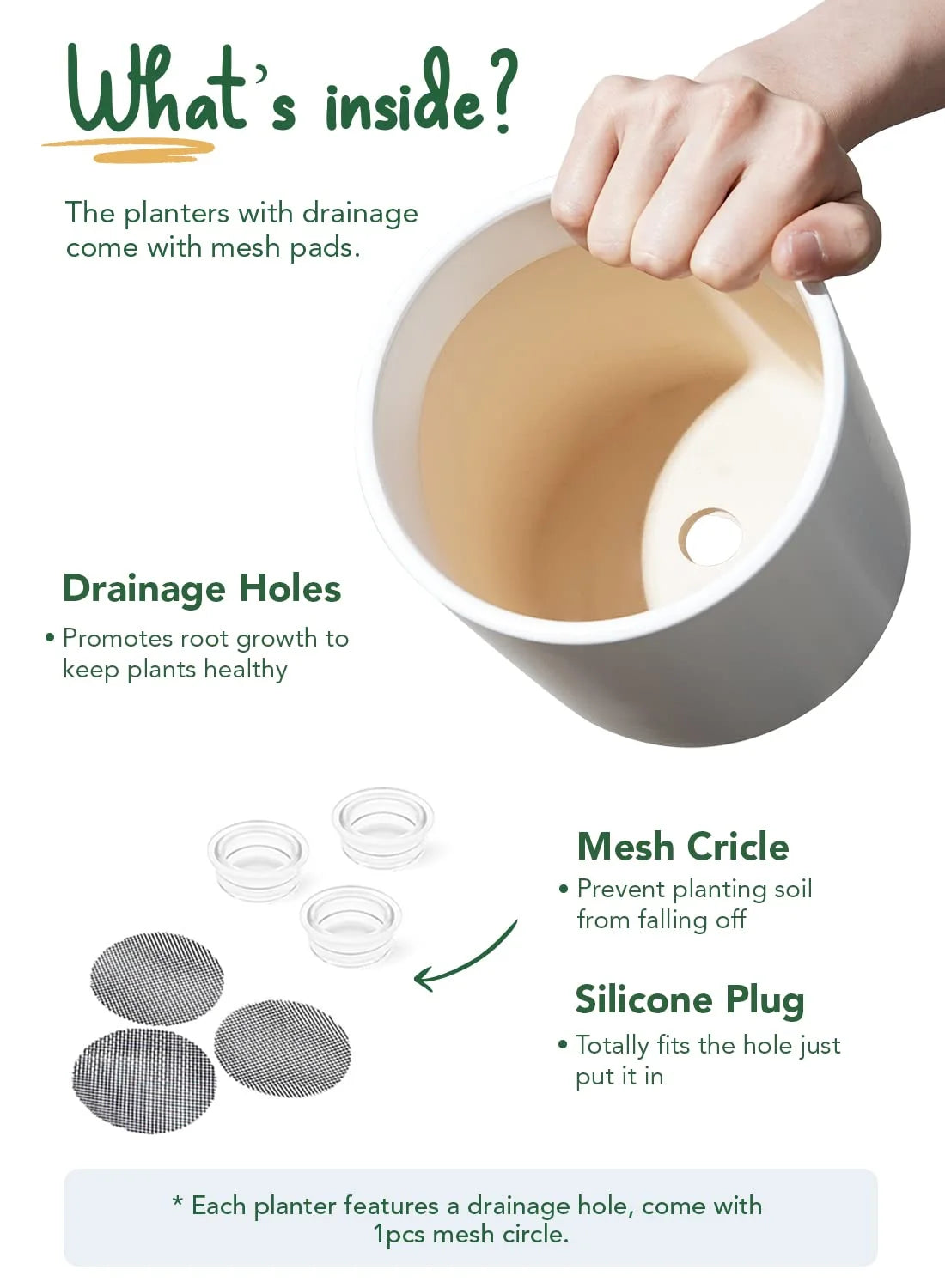 White Plant Pots Set of 3 – Indoor & Outdoor, 10", 8", 6" with Drainage Hole and Plug
