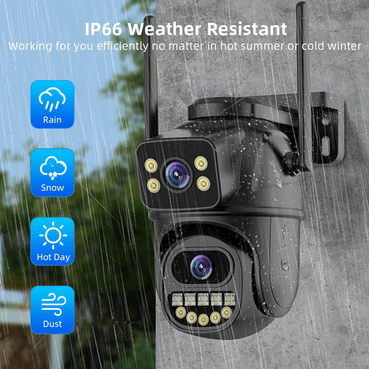 Outdoor 4K 8MP PTZ IP Camera – Dual Lens, AI Auto Tracking, Dual Screen, Audio & Video Surveillance