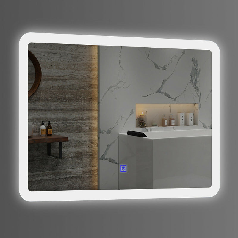 Modern LED Bathroom Mirror – Wall-Mounted Rounded Arc with Touch Controls