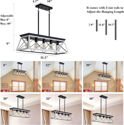 Rustic Farmhouse 5-Light Pendant Light – Rectangular Chandelier for Dining Room or Kitchen Island