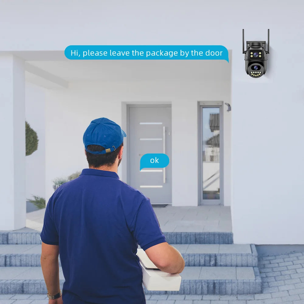 Outdoor 4K 8MP PTZ IP Camera – Dual Lens, AI Auto Tracking, Dual Screen, Audio & Video Surveillance