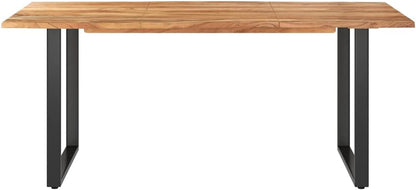 Modern Rustic Dining Table – Solid Acacia Wood Top with Black Metal Legs, 70.9” Long