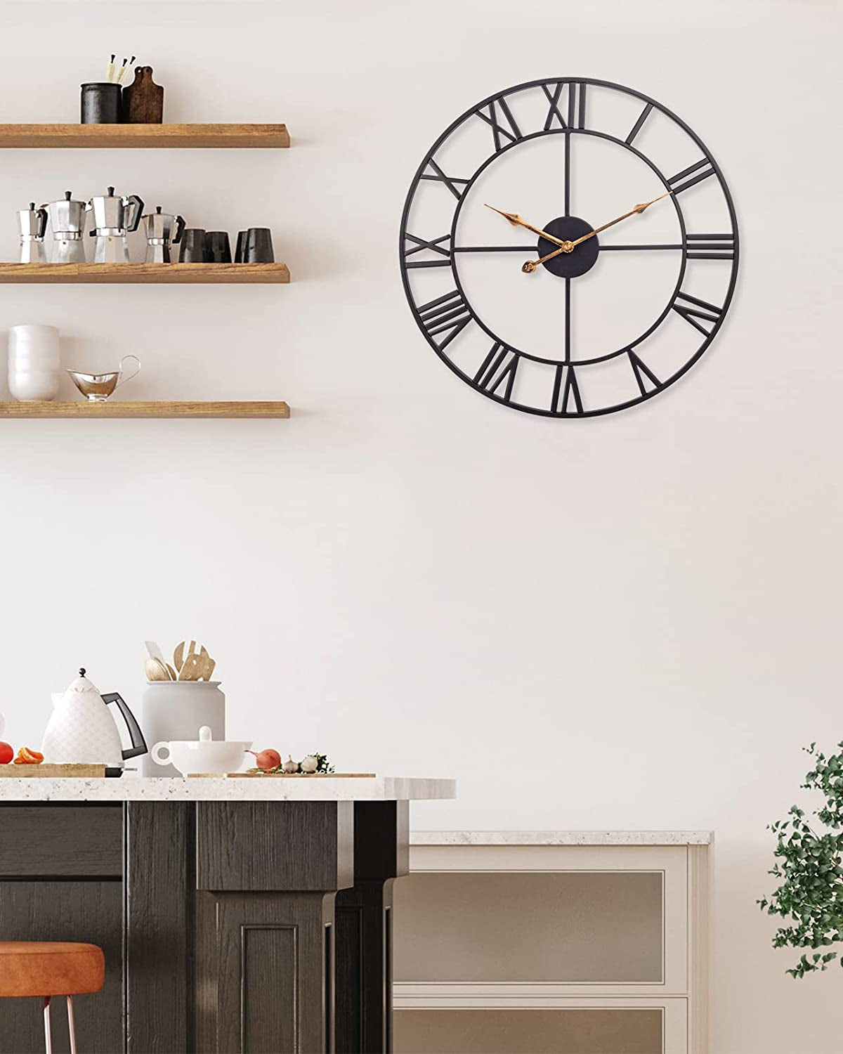 Vintage Industrial 24" Wall Clock – Silent Battery-Operated Metal Clock with Roman Numerals, Black