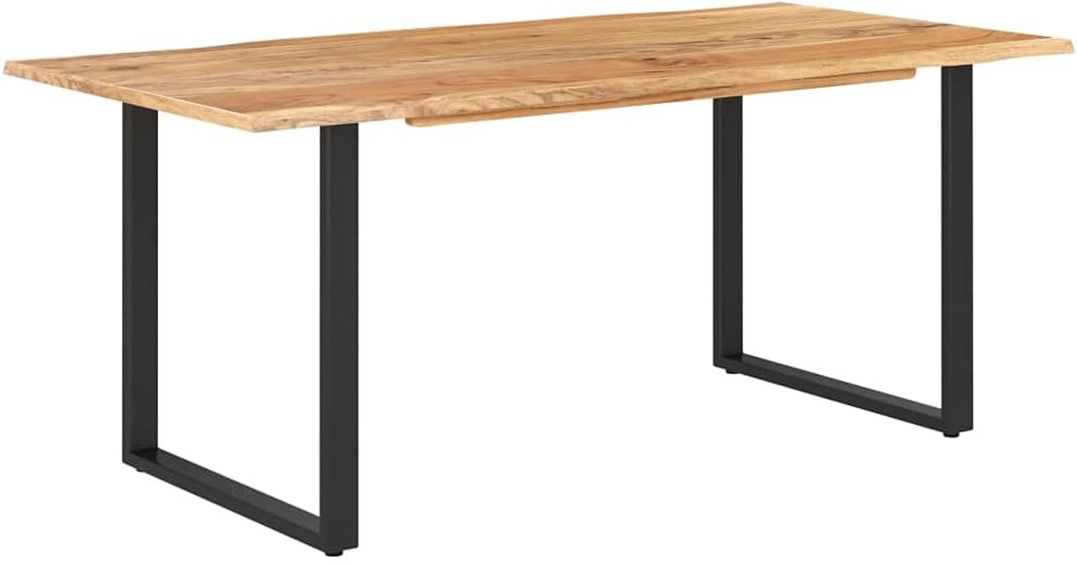 Modern Rustic Dining Table – Solid Acacia Wood Top with Black Metal Legs, 70.9” Long
