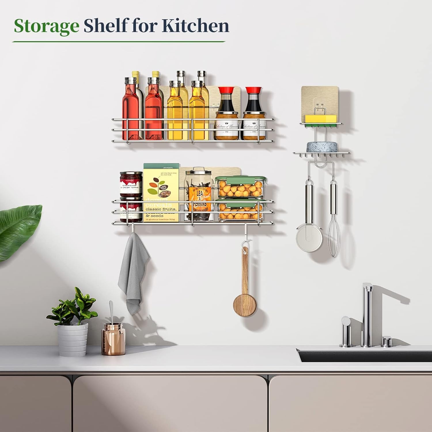 Shower Caddy Shelf Set with Soap Holder – 3-Pack No-Drill Stainless Steel Bathroom Organizer