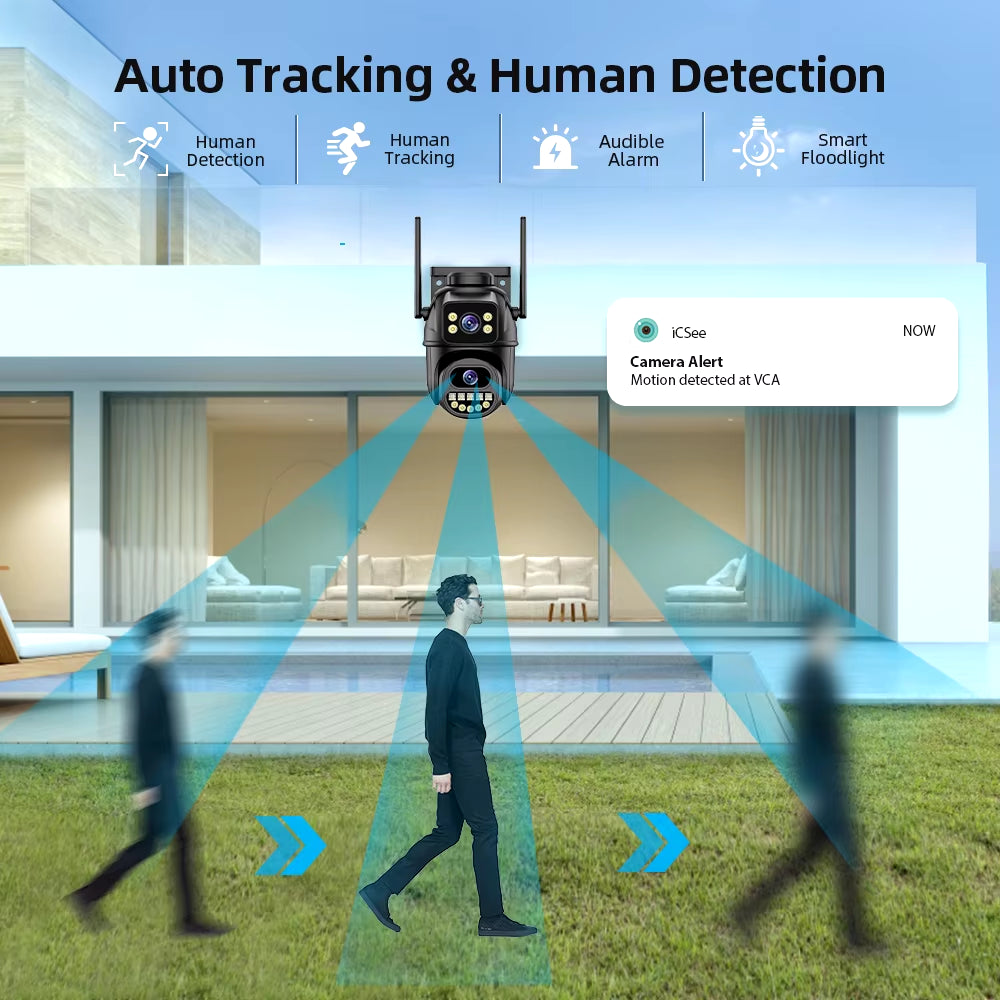Outdoor 4K 8MP PTZ IP Camera – Dual Lens, AI Auto Tracking, Dual Screen, Audio & Video Surveillance